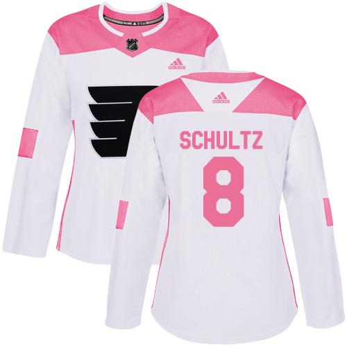 Adidas Flyers #8 Dave Schultz White/Pink Authentic Fashion Women's Stitched NHL Jersey